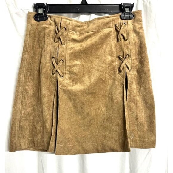 She + Sky Women Y2K Renaissance Medieval Faux Suede Camel Tone Mini Skirt Sm - Picture 1 of 6